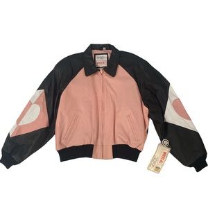90s Retro Vintage Leather Michael Hoban WHEREMI Bomber Jacket Black|Pink|White